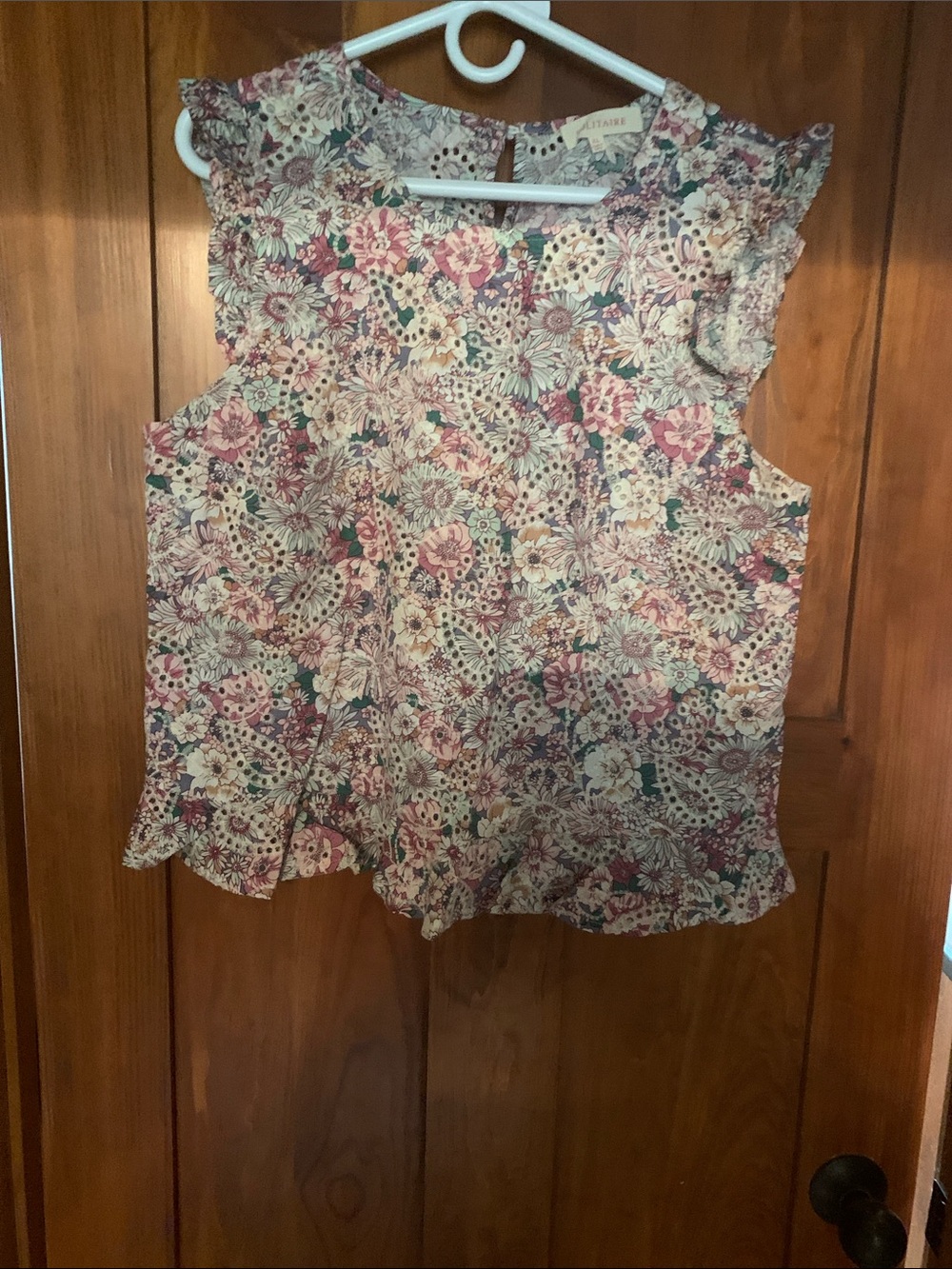 Floral Ruffle Sleeve Blouse in Cream, Pink & Green, size XL